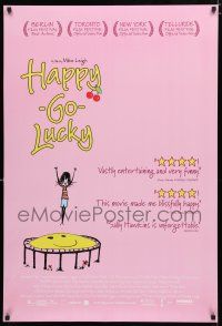 9x339 HAPPY-GO-LUCKY DS 1sh '08 Sally Hawkins, cute artwork of smiley face trampoline!