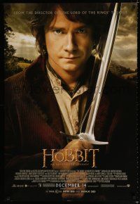 9x361 HOBBIT: AN UNEXPECTED JOURNEY advance DS 1sh '12 Tolkien, Martin Freeman as Bilbo w/Sting!