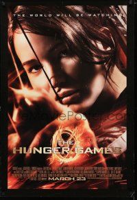 9x375 HUNGER GAMES advance DS 1sh '12 cool image of Jennifer Lawrence w/bow as Katniss!