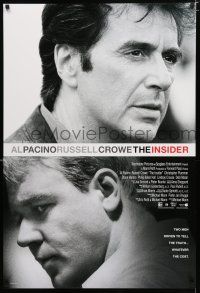 9x401 INSIDER int'l DS 1sh '99 cool image of Al Pacino & Russell Crowe!