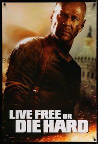 9x460 LIVE FREE OR DIE HARD teaser 1sh '07 Bruce Willis by the U.S. capitol building!