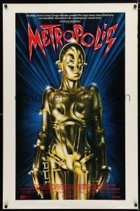 9x508 METROPOLIS 1sh R84 Fritz Lang classic, great Nikosey art of female robot!