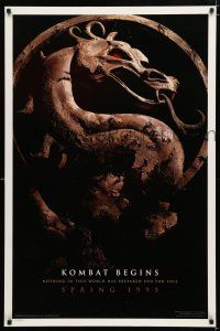 9x523 MORTAL KOMBAT style A teaser DS 1sh '95 Christopher Lambert, cool image of dragon logo!