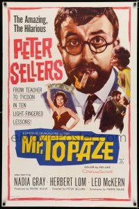 9x528 MR. TOPAZE 1sh '62 close-up of bearded Peter Sellers w/cigar, Nadia Gray!