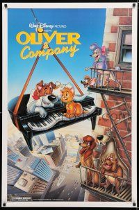 9x561 OLIVER & COMPANY 1sh '88 great art of Walt Disney cats & dogs in New York City!