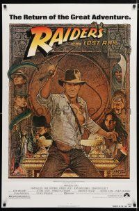 9x617 RAIDERS OF THE LOST ARK 1sh R82 great art of adventurer Harrison Ford by Richard Amsel!