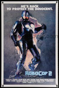 9x645 ROBOCOP 2 int'l 1sh '90 cyborg policeman Peter Weller busts through wall, scii-fi sequel!