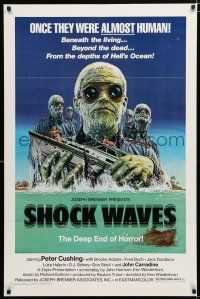 9x677 SHOCK WAVES 1sh '77 Peter Cushing, art of Nazi zombies terrorizing boat!