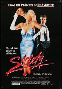 9x693 SOCIETY 1sh '92 Billy Warlock, wild horror art of woman pulling off her face!