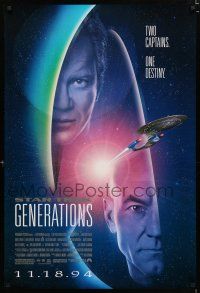 9x732 STAR TREK: GENERATIONS advance 1sh '94 Stewart as Picard & Shatner as Kirk, two captains!