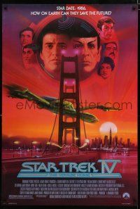9x723 STAR TREK IV 1sh '86 art of Leonard Nimoy, Shatner & Klingon Bird-of-Prey by Bob Peak!