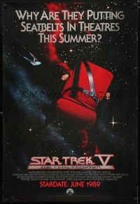 9x727 STAR TREK V advance 1sh '89 The Final Frontier, theater chair with seatbelt in space!