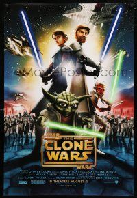 9x737 STAR WARS: THE CLONE WARS advance DS 1sh '08 art of Anakin Skywalker, Yoda, & Obi-Wan Kenobi!