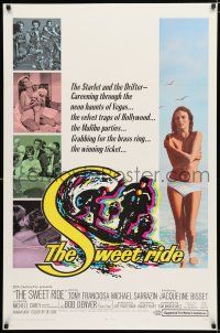 9x747 SWEET RIDE 1sh '68 1st Jacqueline Bisset standing topless in bikini, cool surfing art!