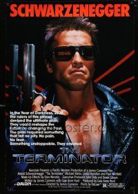 9x751 TERMINATOR 1sh '84 close up of classic cyborg Arnold Schwarzenegger with gun!