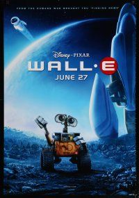 9x813 WALL-E advance DS 1sh '08 Walt Disney, Pixar, Best Animated Film, WALL-E & EVE w/ spaceship!