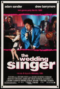 9x817 WEDDING SINGER advance DS 1sh '98 Adam Sandler performing, sexy Drew Barrymore!