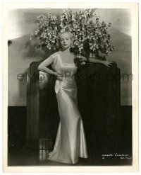 9y180 CAROLE LOMBARD 8x10 still '30s incredible full-length portrait in sexy satin dress by flowers