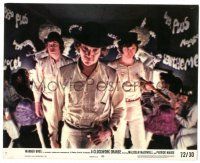 9y010 CLOCKWORK ORANGE 8x10 mini LC #7 '72 Malcolm McDowell & his droogs leaving milk bar!