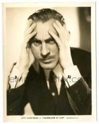 9y217 COUNSELLOR AT LAW 8x10.25 still '33 great c/u of deeply worried Jewish lawyer John Barrymore