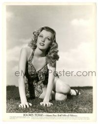 9y247 DOLORES MORAN 8x10 still '40s the Warner Bros. actress in sexy dress sitting on grass!