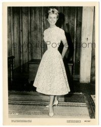 9y250 DORIS DAY 8x10.25 still '57 full-length modeling pretty lace dress from Tunnel of Love!