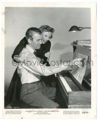 9y359 GLENN MILLER STORY 8.25x10 still '54 c/u of James Stewart & June Allyson smiling at piano!