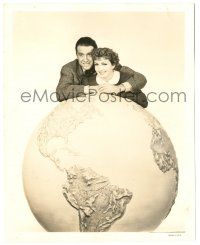 9y434 IT'S A WONDERFUL WORLD 8x10 still '39 James Stewart & Claudette Colbert with giant globe!