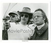 9y449 JAWS candid 8.25x10 still '75 director Steven Speilberg confers w/ producers on shark attack!