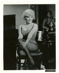 9y502 LET'S MAKE LOVE 8.25x10 still '60 sexy Marilyn Monroe with fishnet stockings by band!