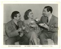 9y588 MRS. MINIVER candid 8x10.25 still '42 Greer Garson, Walter Pidgeon & William Wyler having tea!