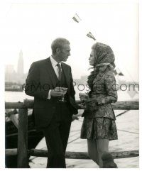 9y893 THOMAS CROWN AFFAIR 8.25x10 still '68 full-length Steve McQueen & Faye Dunaway on pier!