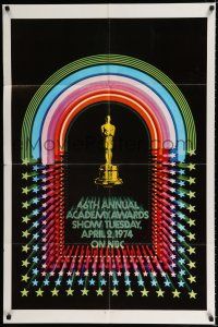 9z016 46TH ANNUAL ACADEMY AWARDS 1sh '74 great image of Oscar statuette!