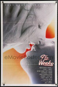 9z019 9 1/2 WEEKS 1sh '86 Mickey Rourke, Kim Basinger, sexiest close up kissing image!