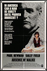 9z022 ABSENCE OF MALICE 1sh '81 Paul Newman, Sally Field, Sydney Pollack, cool design!
