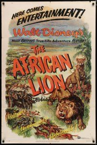 9z026 AFRICAN LION 1sh '55 Walt Disney jungle safari documentary, cool artwork!
