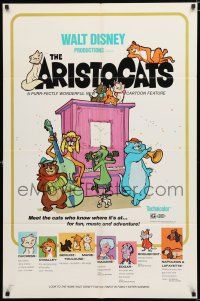 9z066 ARISTOCATS 1sh '71 Walt Disney feline jazz musical cartoon, great colorful art!