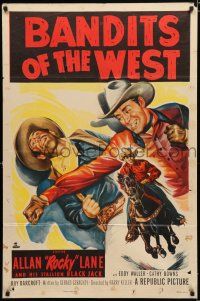 9z091 BANDITS OF THE WEST 1sh '53 Allan Rocky Lane & his stallion Black Jack, cool western art!