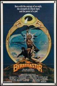 9z105 BEASTMASTER 1sh '82 cool fantasy art of bare-chested Marc Singer & sexy Tanya Roberts!