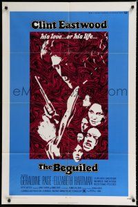 9z111 BEGUILED 1sh '71 cool psychedelic art of Clint Eastwood & Geraldine Page, Don Siegel!