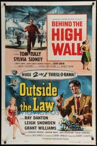9z112 BEHIND THE HIGH WALL/OUTSIDE THE LAW 1sh '56 the huge 2 in 1 thrill-o-rama!