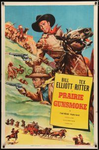 9z128 BILL ELLIOTT/TEX RITTER stock 1sh '53 Glenn Cravath cowboy action artwork, Prairie Gunsmoke!
