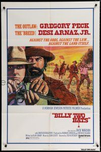 9z129 BILLY TWO HATS 1sh '74 cool art of outlaw cowboys Gregory Peck & Desi Arnaz Jr.!