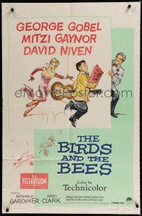 9z131 BIRDS & THE BEES 1sh '56 wacky art of George Gobel, Mitzi Gaynor, & David Niven!