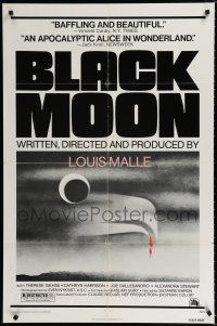 9z135 BLACK MOON 1sh '75 Louis Malle, Therese Giehse, cool surreal artwork!