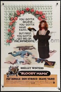 9z144 BLOODY MAMA 1sh '70 Roger Corman, AIP, crazy Shelley Winters w/Bible and tommy gun!