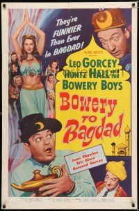 9z161 BOWERY TO BAGDAD 1sh '54 wacky Bowery Boys Leo Gorcey & Huntz Hall + sexy bellydancer!