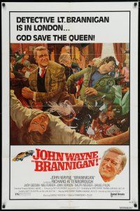 9z166 BRANNIGAN 1sh '75 Douglas Hickox, great McGinnis art of fighting John Wayne in England!