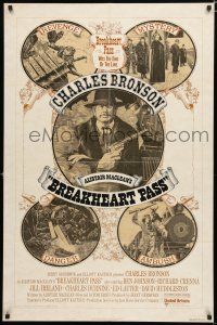 9z168 BREAKHEART PASS 1sh '76 cool art of Charles Bronson by Des Combes, Alistair Maclean!