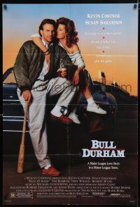 9z187 BULL DURHAM 1sh '88 great image of baseball player Kevin Costner & sexy Susan Sarandon!